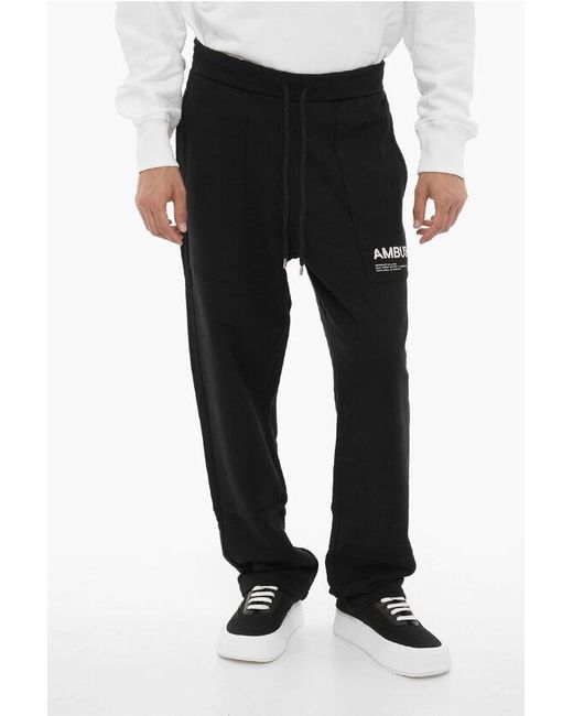Ambush Black Fleeced Cotton Workshop Joggers With Drawstring Waist for men