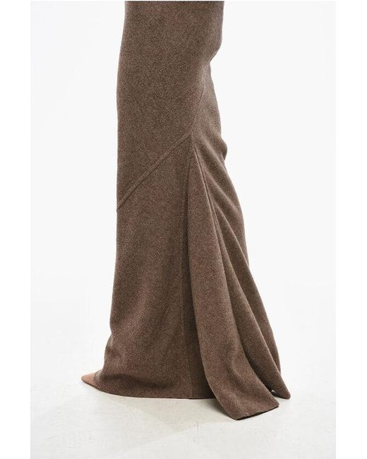 Rick Owens Brown Wool Cloth Pencil Skirt With Flared Bottom