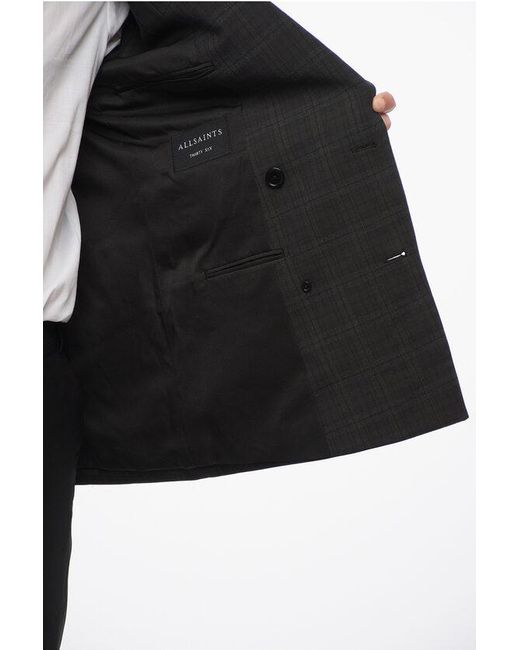 AllSaints Black Double-Breasted Checkered Blazer for men