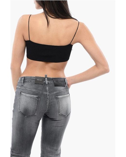 DSquared² Black Cut-Out Bras Top With Pearls