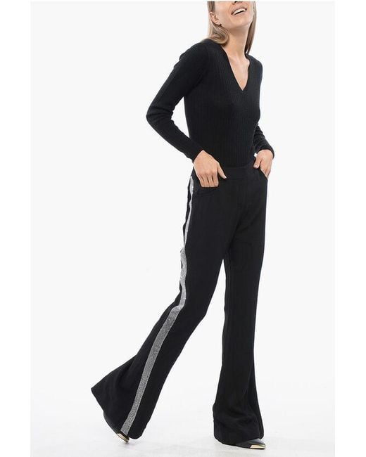 Balmain Black Flared-Fit Trousers With Side Rhinestone Stripe