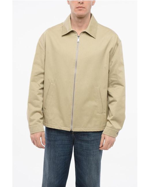Prada Natural Zip-Up Cotton Overshirt With Flush Pockets for men