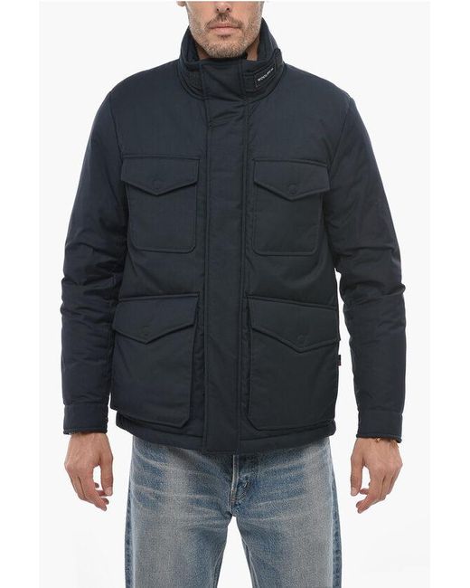 Woolrich Blue Solid Color Utility Down Jacket With Extractable Hood for men