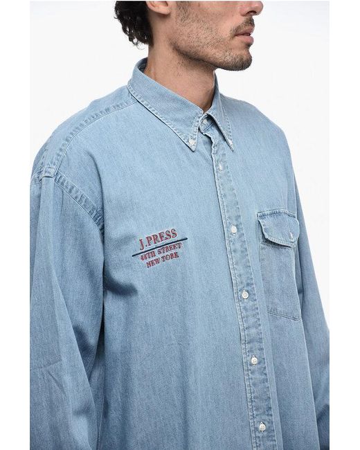 J.Press Blue Button Down Lightweight Denim Shirt for men