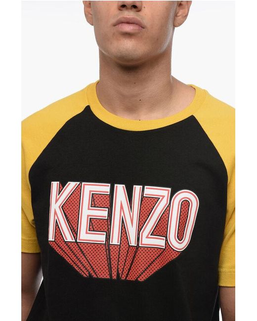 KENZO Black Cotton Raglan 3D T-Shirt With Print for men