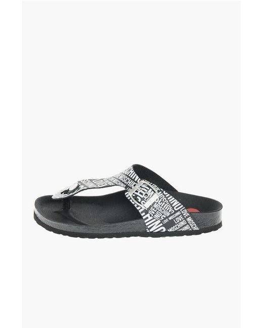 Moschino Black Love Two-Tone Thong Sandals Birki30 With Logo Print