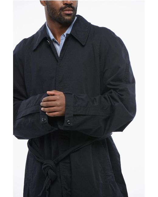 Balenciaga Black Lined Cotton Trench Coat With Hidden Buttoning