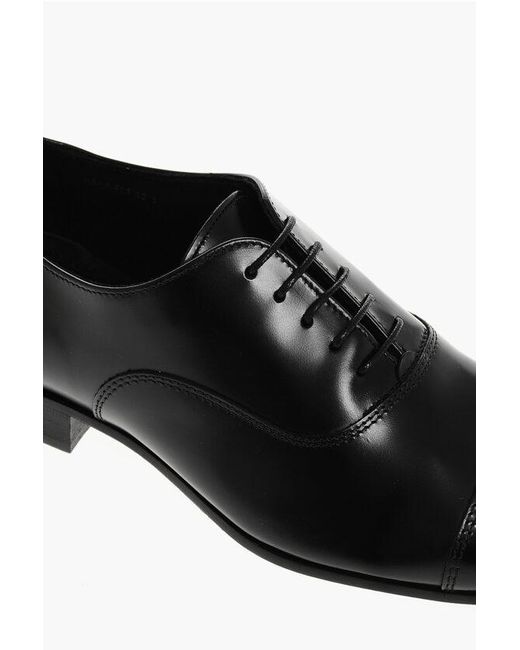 Corneliani Black Cc Collection Brsuhed Leather Oxford Shies for men