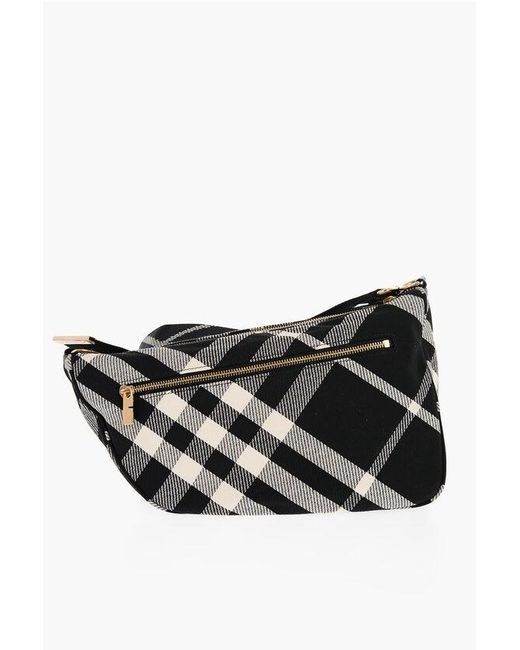 Burberry Black Checked Shield Messenger Crossbody Bag With Golden Details