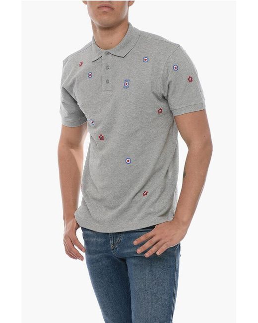 KENZO Gray Cotton Polo With Embroidered Floral Pattern for men