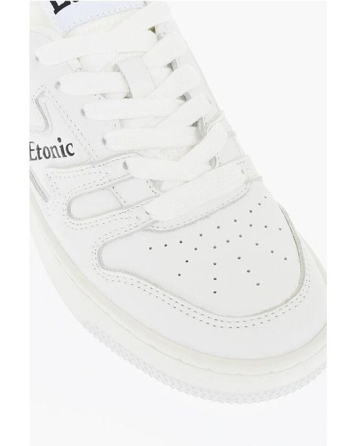 Etonic White Solid Color Leather Low Top Sneakers With Contrasting Logo for men