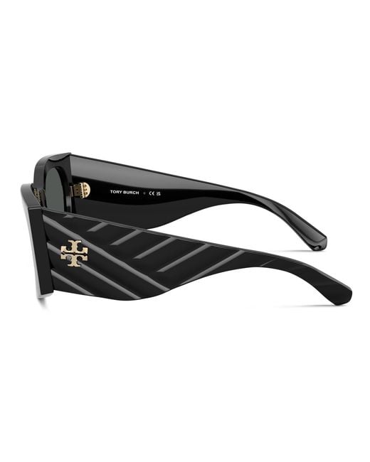 Tory Burch Black Kira Rectangle Sunglasses, One Size