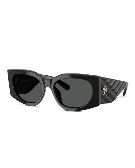 Tory Burch Black Kira Rectangle Sunglasses, One Size