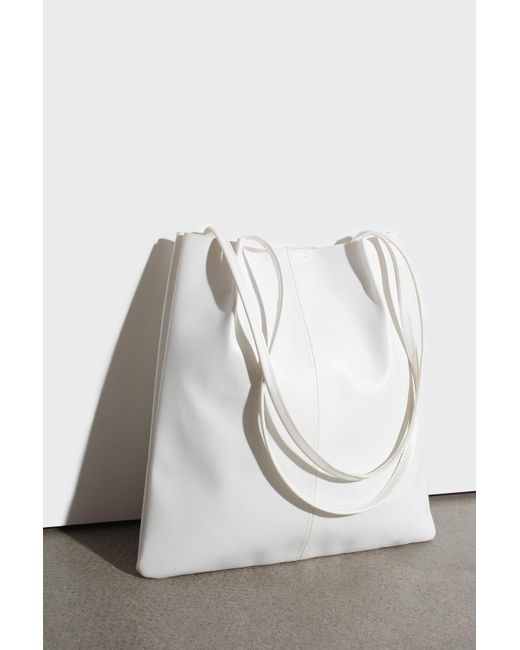 Glassworks White Ivory Vegan Leather Pinched Strap Tote Bag