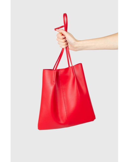 Glassworks Red Vegan Leather Pinched Strap Tote Bag