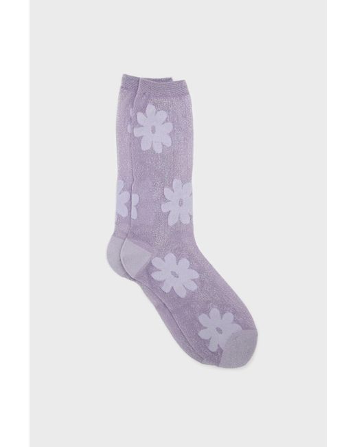 Glassworks Purple Lilac Metallic Sheer Daisy Socks