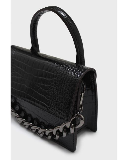 Glassworks Black Croc Skin Rectangle Thick Chain Handbag
