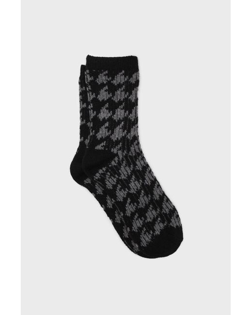 Glassworks Gray Black And Grey Wool Blend Houndstooth Socks
