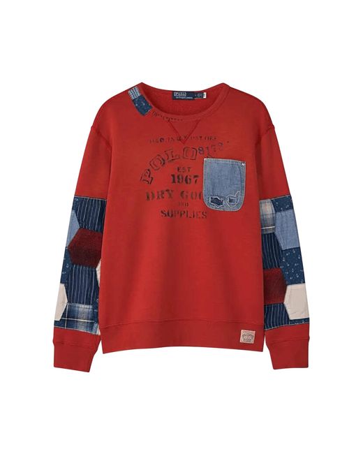 Polo Ralph Lauren Denim Patchwork Sweatshirt 'new Brick' in Red for Men ...