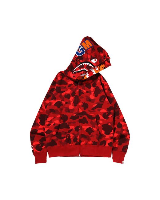 A Bathing Ape Color Camo Tiger Shark Wide Full Zip Double Hoodie 'red ...