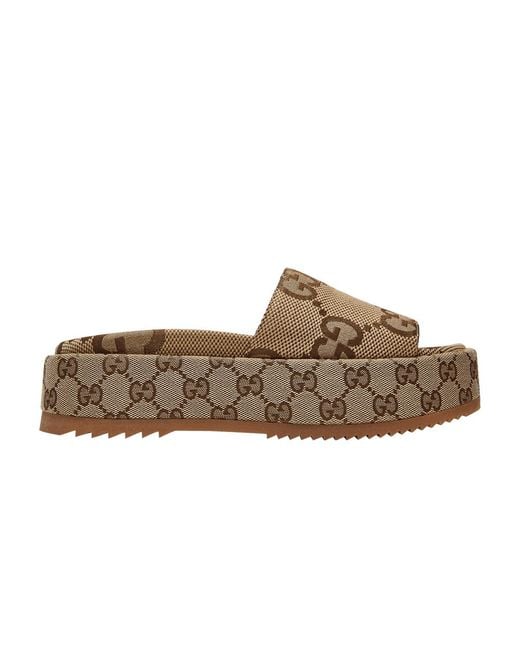 Gucci GG Lame Platform Slide Sandal 'camel Monogram' in Brown Lyst
