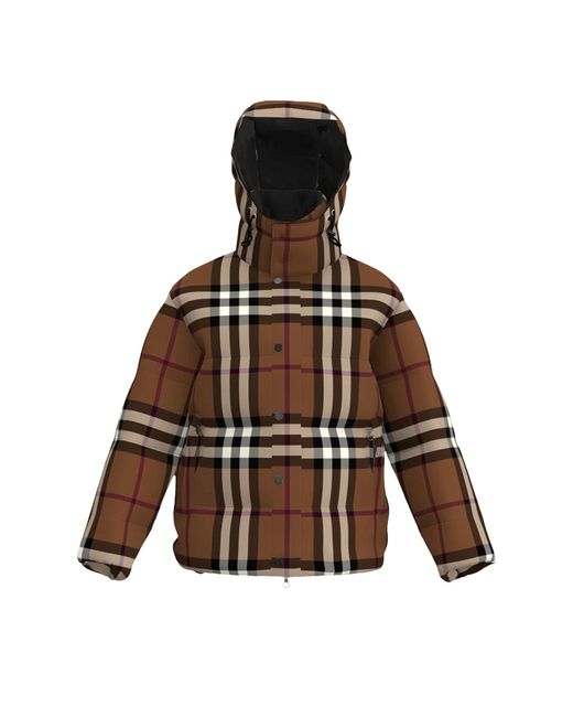 Burberry Packaway Hood Reversible Check Puffer Jacket 'dark Birch Brown ...