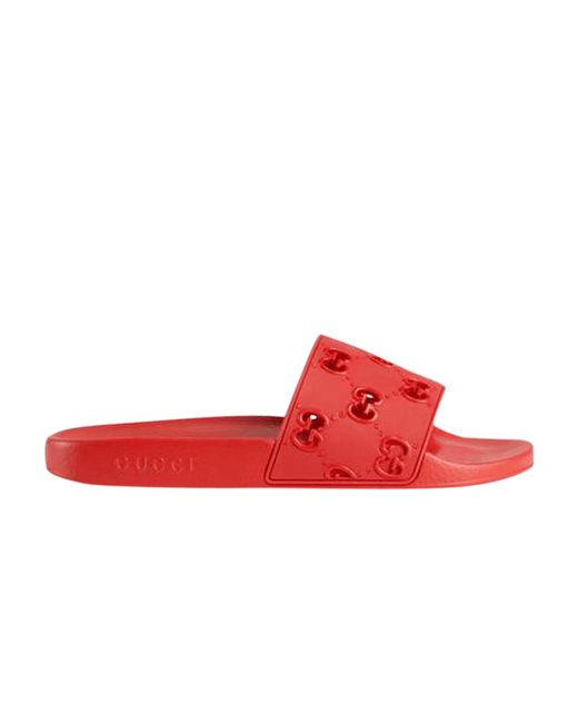 gucci fur slides red