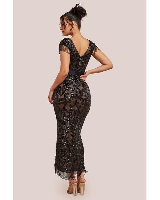 Goddiva Gray Tassel Split Maxi Dress