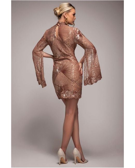 Goddiva Black Sequin Starburst Cape Sleeve Mini Dress