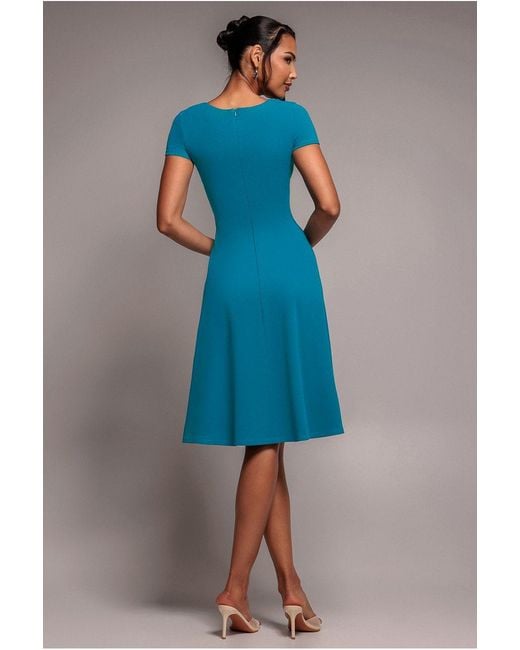 Goddiva Blue Scuba Crepe Twist Cutout Midi Dress