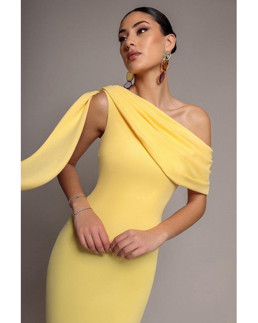 Goddiva Multicolor Sash One Shoulder Bardot Maxi Dress