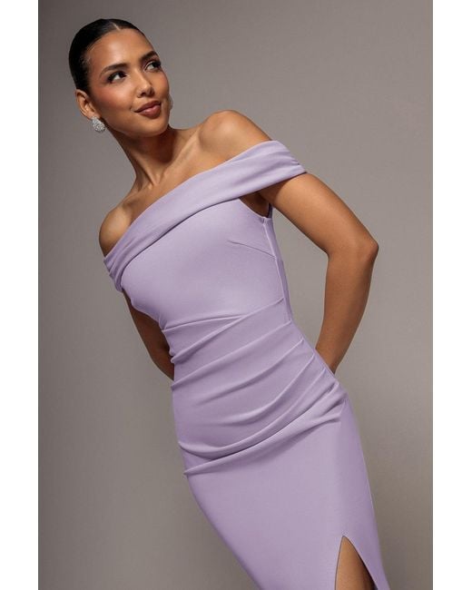 Goddiva Purple Off The Shoulder Maxi Dress With Split