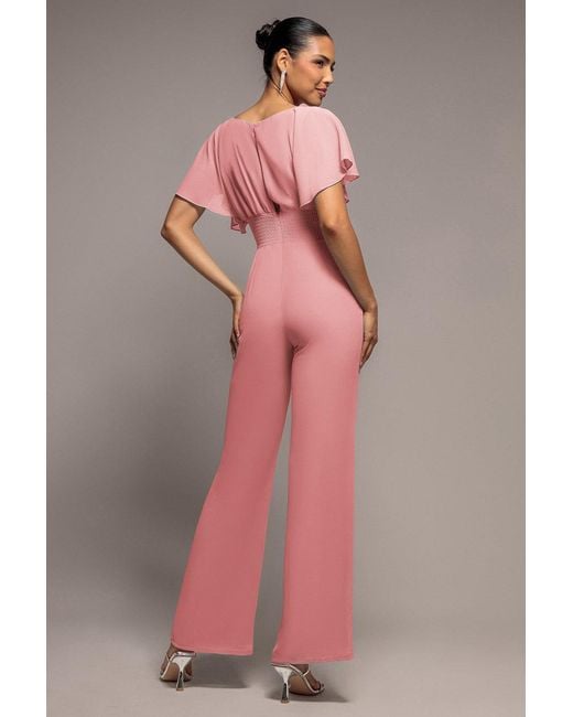 Goddiva Pink Chiffon Jumpsuit With Flutter Sleeves