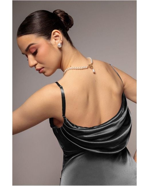 Goddiva Blue Cowl Back Satin Maxi Dress