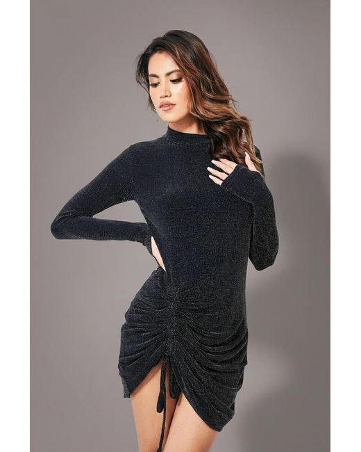 City Goddess Blue High Neck Drawstring Mini Dress
