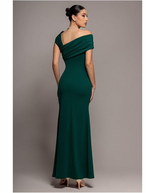 Goddiva Green One Shoulder Evening Maxi Dress
