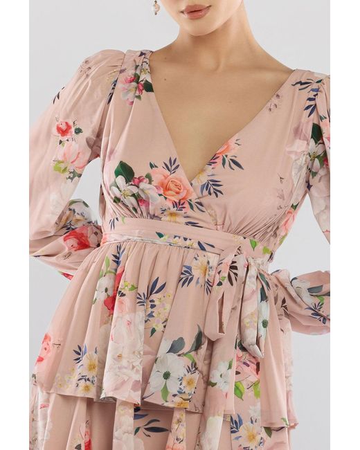 Goddiva Multicolor Sustainable Tiered Wrap Floral Mini Dress