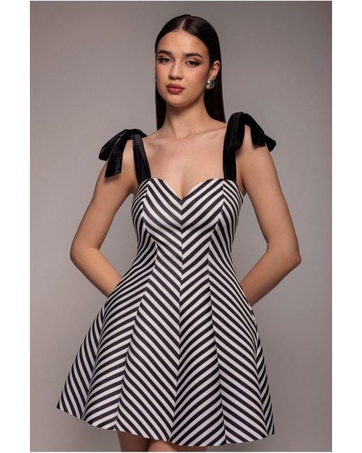 Goddiva Multicolor Diagonal Stripe Velvet Bow A Line Mini Dress