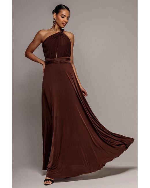 Goddiva Brown Multiway Tie-Up Maxi Dress