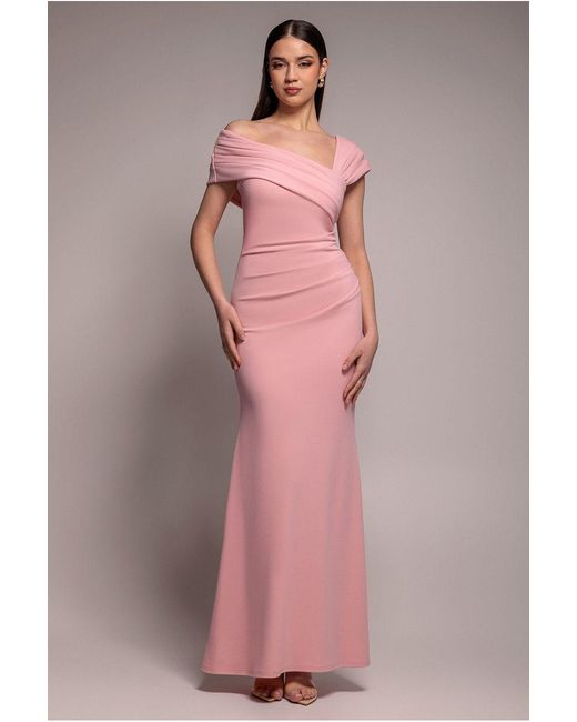 Goddiva Natural One Shoulder Scuba Crepe Evening Maxi Dress