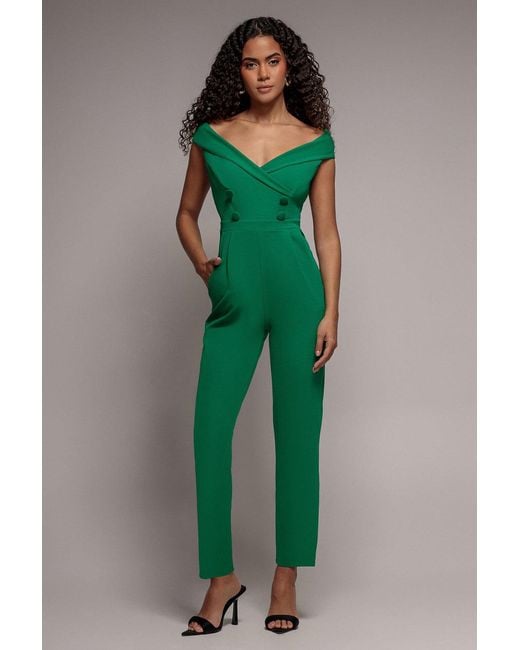 Goddiva Green Bardot Wrap Sweetheart Neck Romper