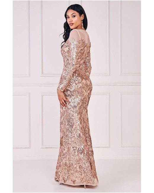 Goddiva Liquid Sequin Corsage Maxi - Silver