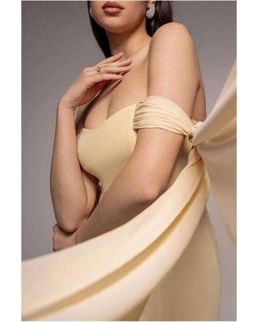 Goddiva Natural Multiway Cape Chiffon Sweetheart Maxi Dress