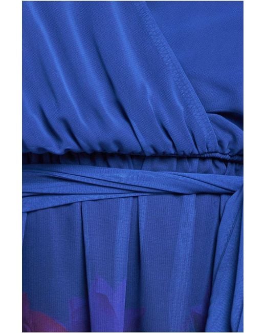 Goddiva Blue Chiffon Floral Border Print Midi Dress