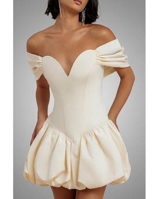 Goddiva Natural Bardot Babydoll Corset Mini Dress