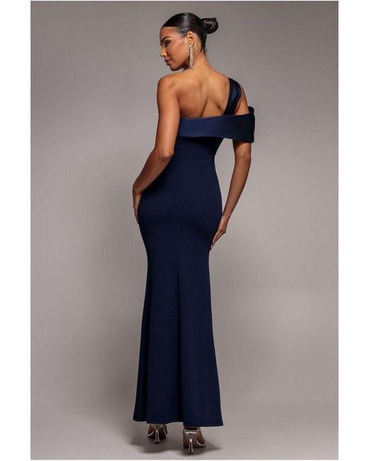 Goddiva Blue Satin Twist One Shoulder Maxi Dress