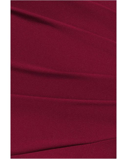 Goddiva Red Scuba Crepe Off Shoulder Front Split Maxi Dress
