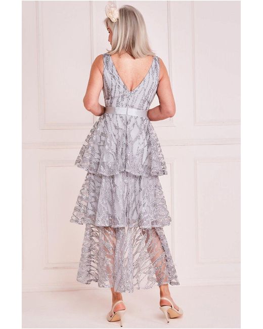 Goddiva Pink Embroidered Mesh Layered Midi