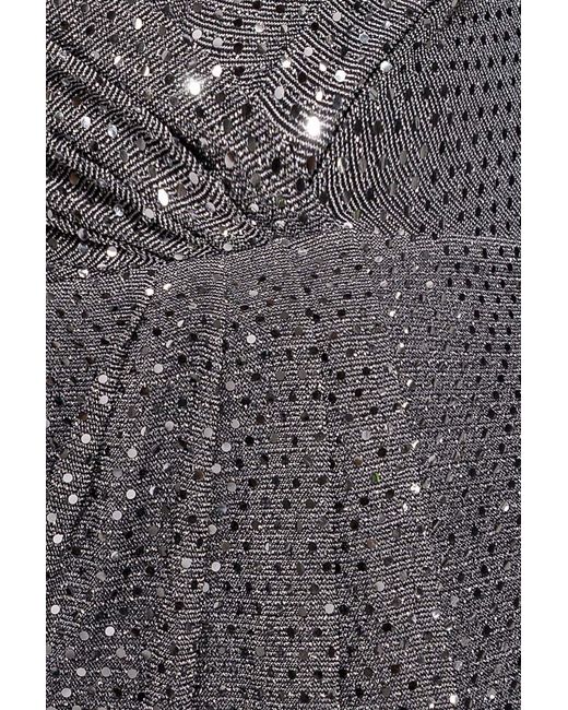 Goddiva Gray Sequined Lurex Long Sleeve Wrap Midi Dress