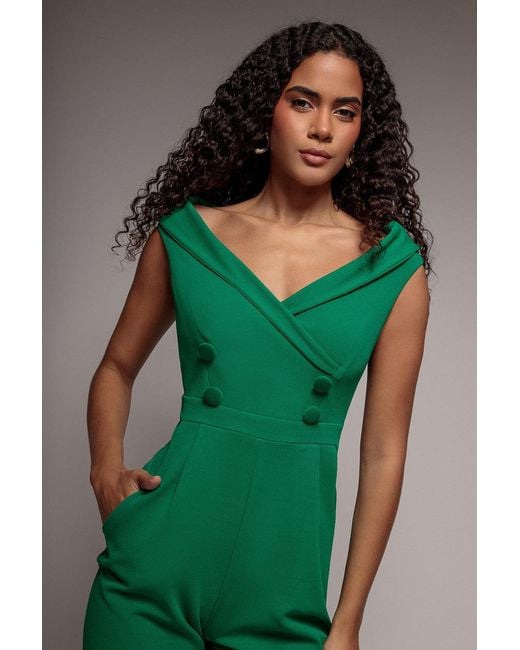 Goddiva Green Bardot Wrap Sweetheart Neck Romper